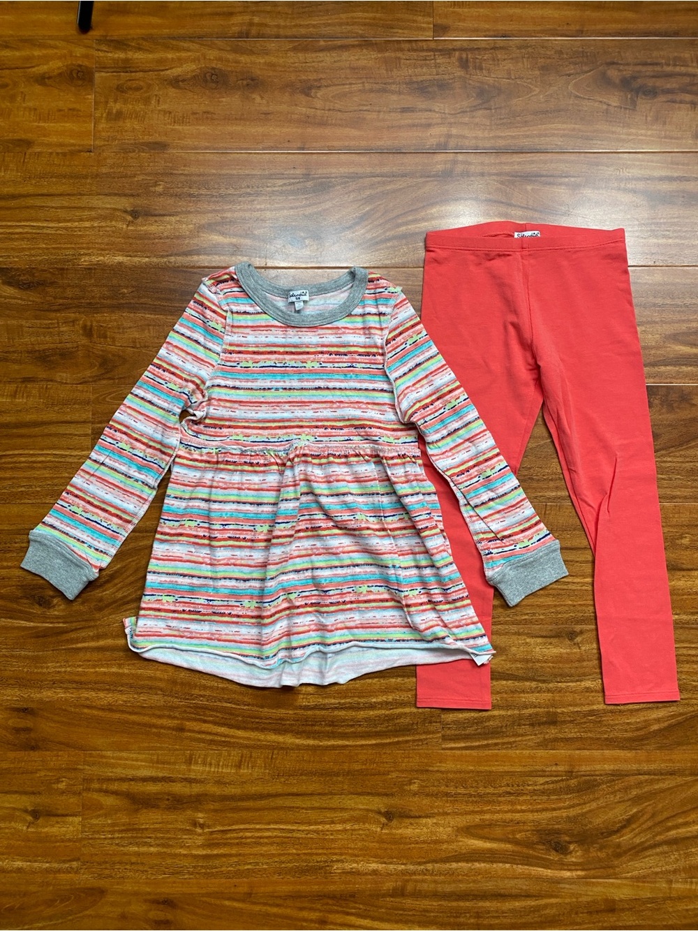 Splendid Girls Stripe Long Sleeve Tunic + Coral Leggings Size 5/6 Casual Coastal